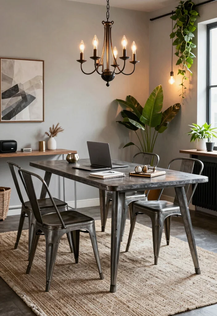 28 Dining Room Office Ideas Stylish and Functional - 2. Industrial Charm with a Touch of Glam 1