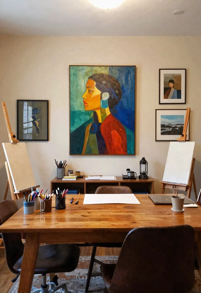 28 Dining Room Office Ideas Stylish and Functional - 20. Integrating Art and Creativity 1