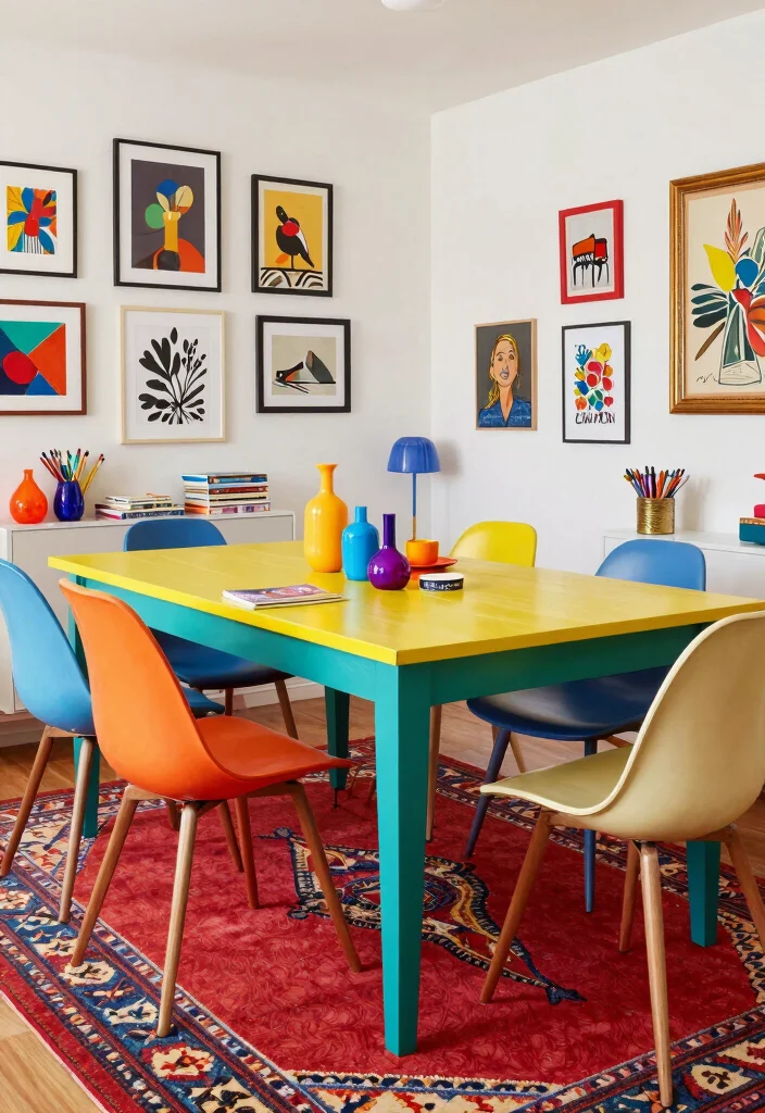 28 Dining Room Office Ideas Stylish and Functional - 4. Bright and Bold Colors 1