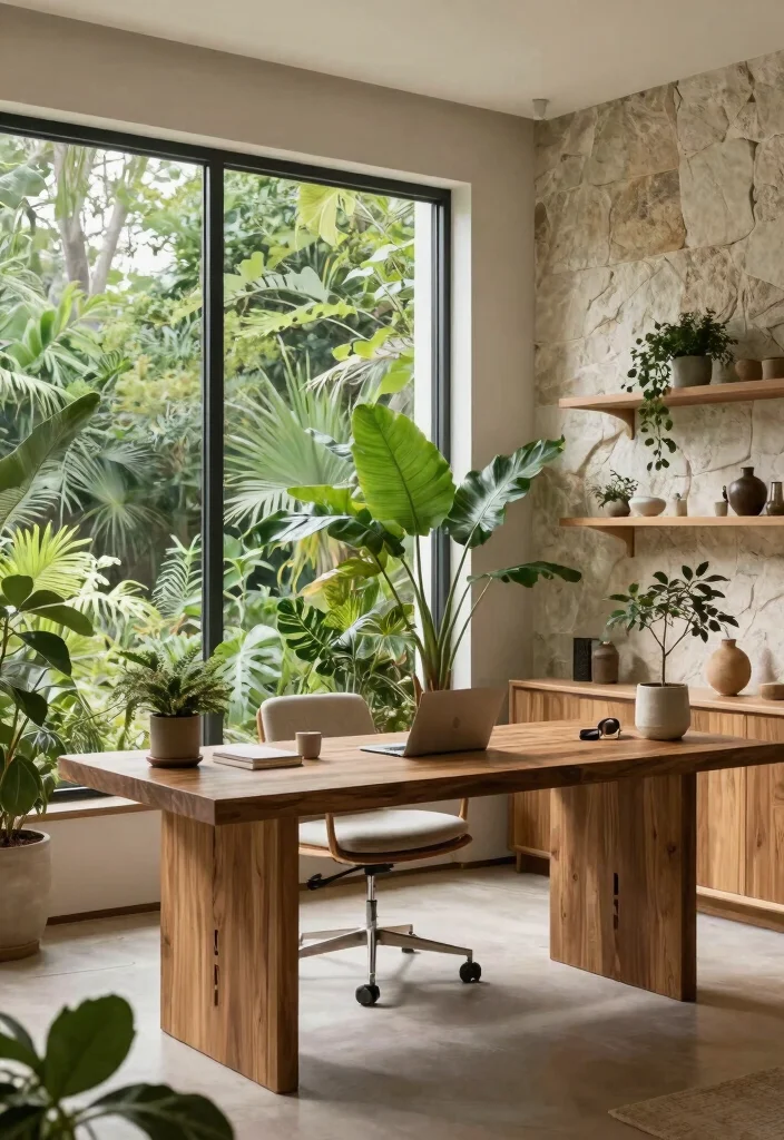 28 Green Home Office Ideas Fresh and Inspiring Workspace - 9. Biophilic Design Elements 1