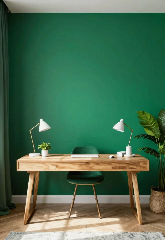 28 Home Office Color Scheme Ideas: Find Your Perfect Tone - 12. Lush Emerald 1