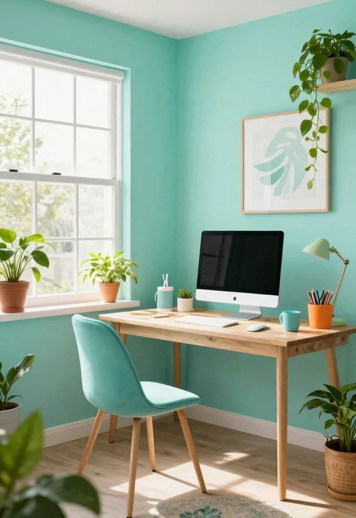 28 Home Office Color Scheme Ideas: Find Your Perfect Tone - 15. Playful Aqua 1