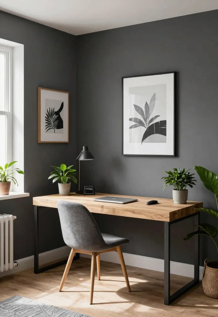 28 Home Office Color Scheme Ideas: Find Your Perfect Tone - 16. Modern Charcoal 1