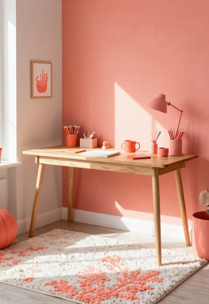 28 Home Office Color Scheme Ideas: Find Your Perfect Tone - 2. Soft Coral Accents 1
