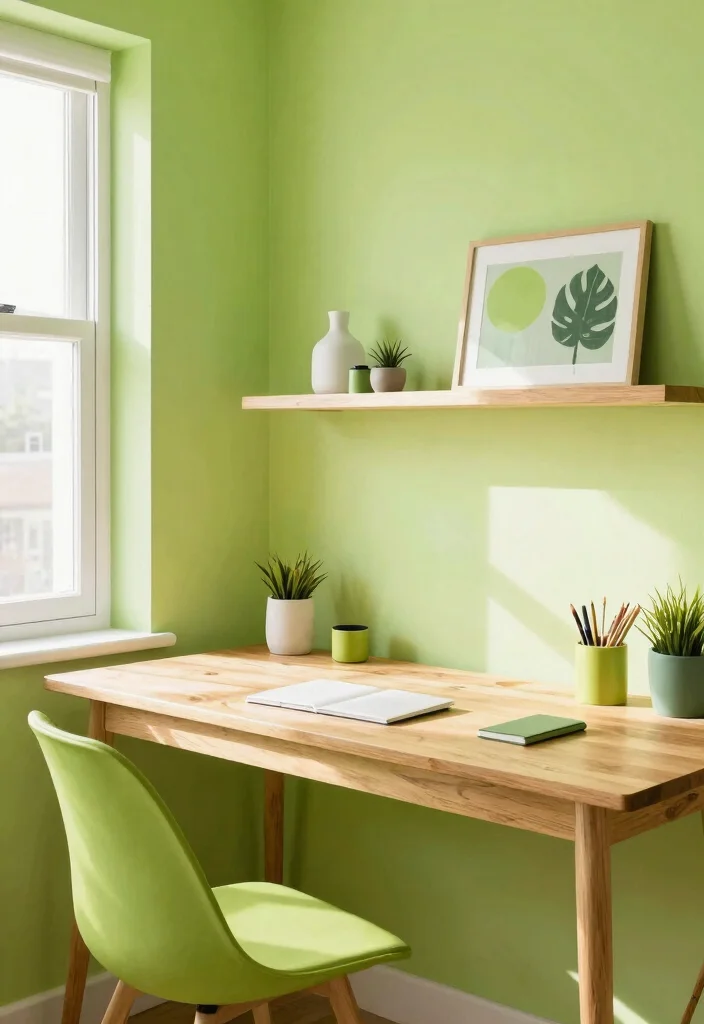 28 Home Office Color Scheme Ideas: Find Your Perfect Tone - 20. Refreshing Lime Green 1