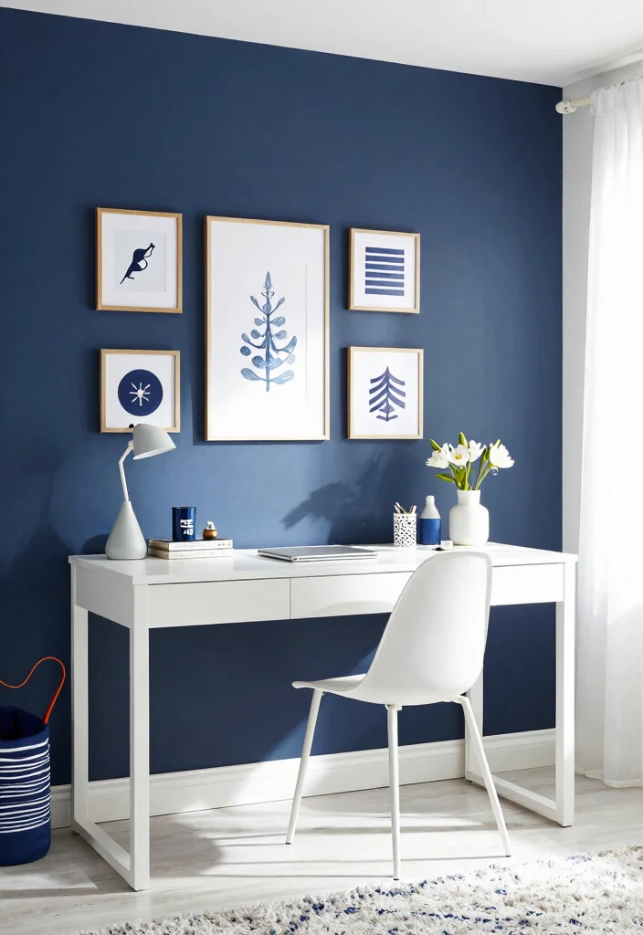 28 Home Office Color Scheme Ideas: Find Your Perfect Tone - 21. Nautical Navy and White 1