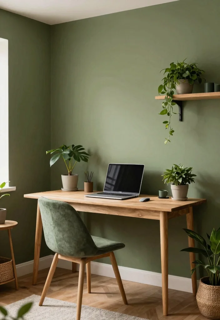 28 Home Office Color Scheme Ideas: Find Your Perfect Tone - 22. Earthy Olive Green 1