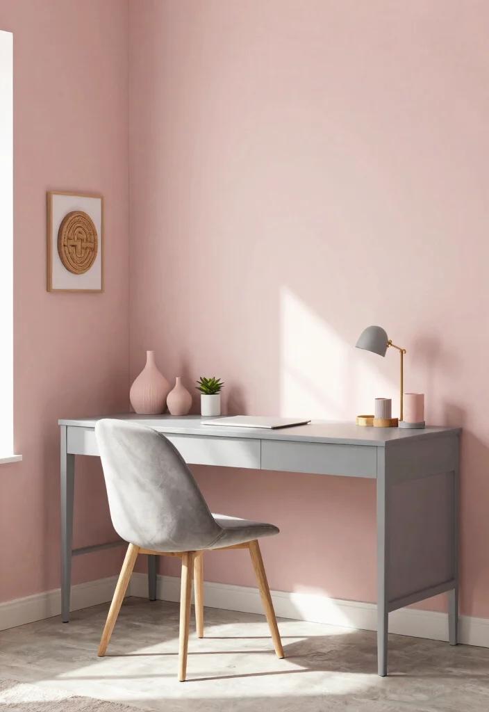 28 Home Office Color Scheme Ideas: Find Your Perfect Tone - 24. Chic Blush and Gray 1