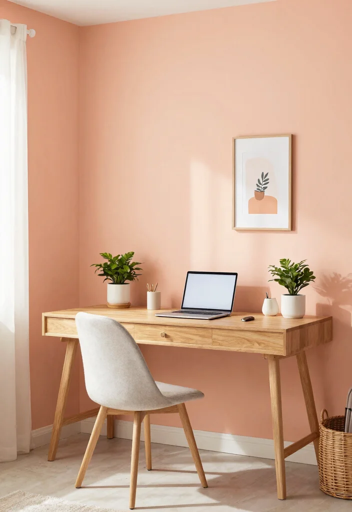 28 Home Office Color Scheme Ideas: Find Your Perfect Tone - 27. Gentle Peach 1