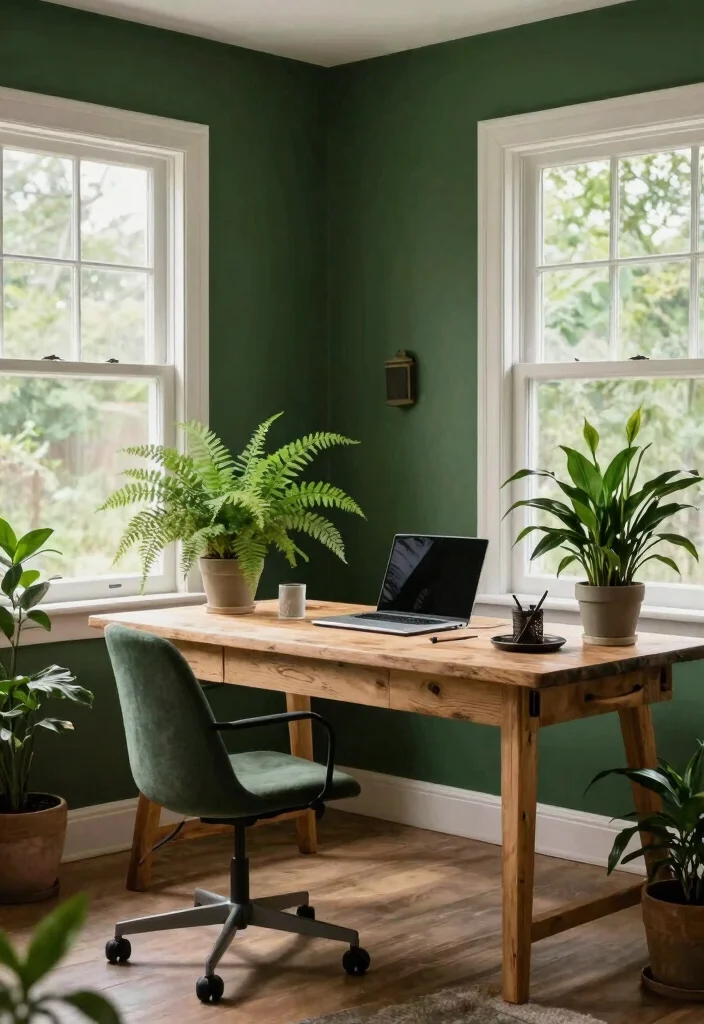 28 Home Office Color Scheme Ideas: Find Your Perfect Tone - 6. Rich Forest Green 1