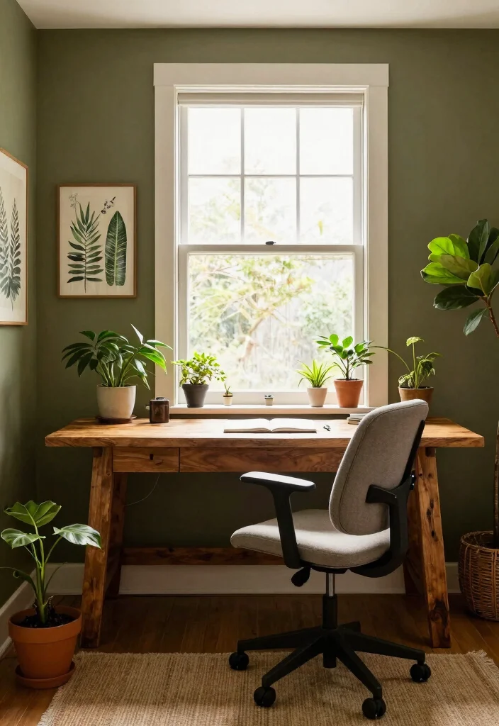 28 Home Office Color and Wall Ideas Fresh Inspiration - 11. Earthy Olive Green: Grounding and Natural 1