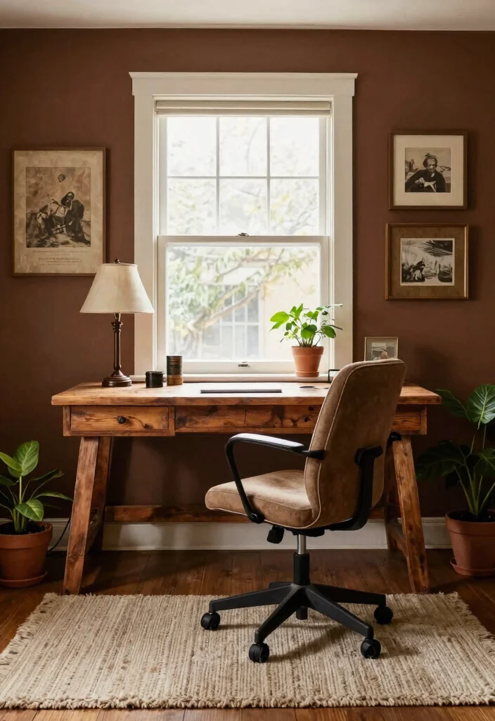 28 Home Office Color and Wall Ideas Fresh Inspiration - 13. Rustic Brown: Warm and Charming 1