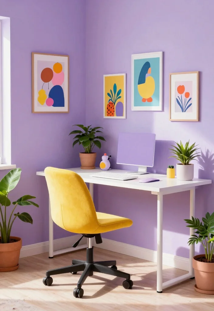 28 Home Office Color and Wall Ideas Fresh Inspiration - 21. Playful Lavender: Fun and Whimsical 1