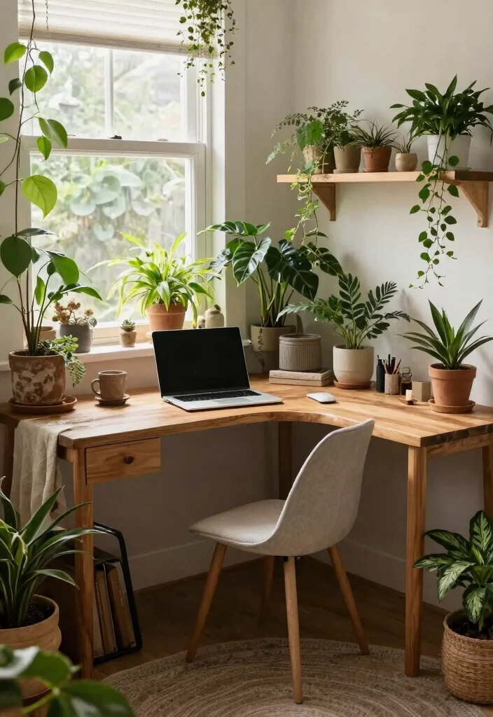 28 L Shape Desk Office Layout Ideas for Small Spaces - 10. Nature-Inspired Elements 1