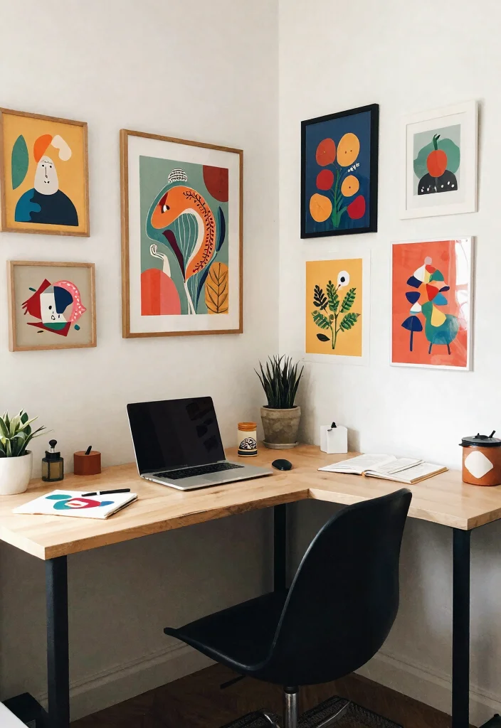 28 L Shape Desk Office Layout Ideas for Small Spaces - 14. Artistic Touches 1