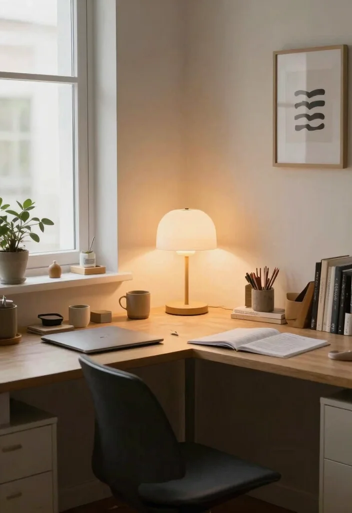 28 L Shape Desk Office Layout Ideas for Small Spaces - 22. Soft Lighting 1