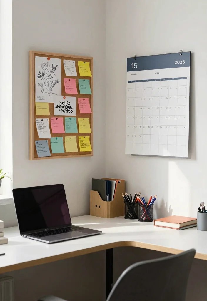 28 L Shape Desk Office Layout Ideas for Small Spaces - 28. Personalized Calendar Board 1