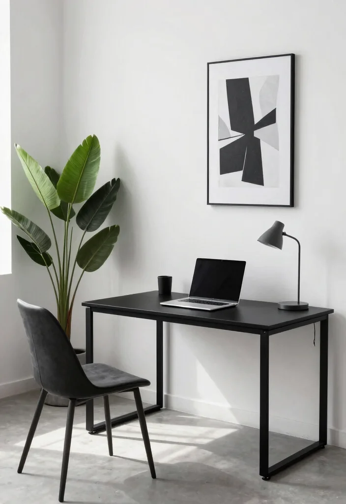 28 L Shape Desk Office Layout Ideas for Small Spaces - 3. Minimalist Monochrome Vibe 1