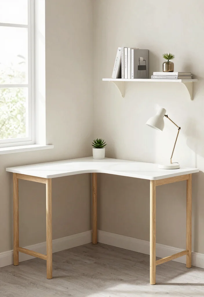 28 L Shape Office Table Design Ideas for Any Room - 1. Minimalist White and Wood Combo 1