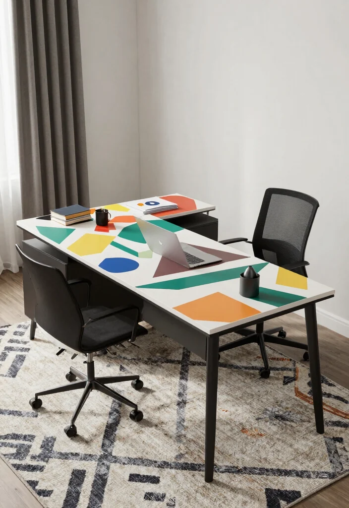 28 L Shape Office Table Design Ideas for Any Room - 13. Bold Geometric Patterns 1