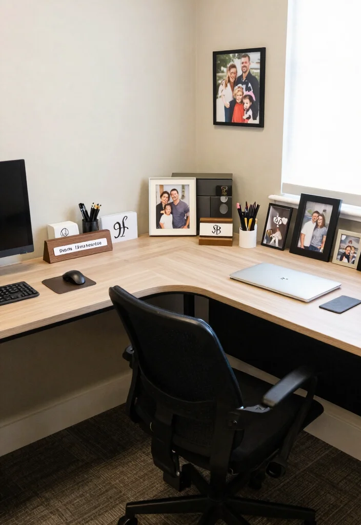 28 L Shape Office Table Design Ideas for Any Room - 16. Personalized Accessories 1