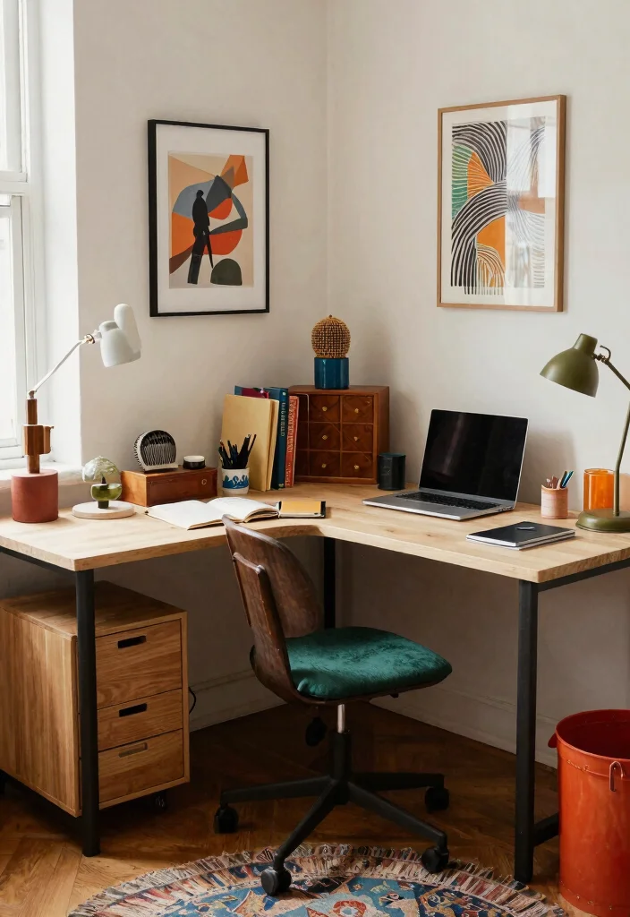 28 L Shape Office Table Design Ideas for Any Room - 18. Eclectic Mix of Styles 1