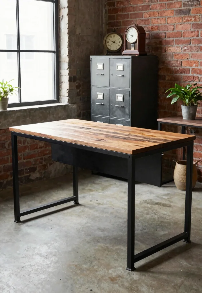 28 L Shape Office Table Design Ideas for Any Room - 2. Industrial Chic Style 1