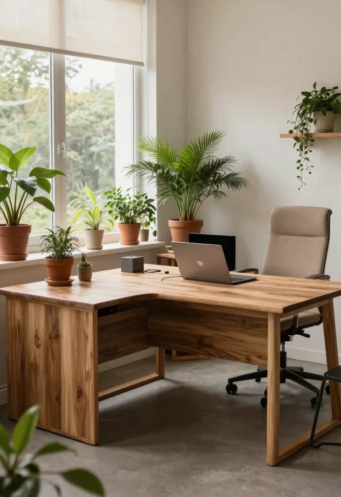28 L Shape Office Table Design Ideas for Any Room - 21. Biophilic Design Elements 1