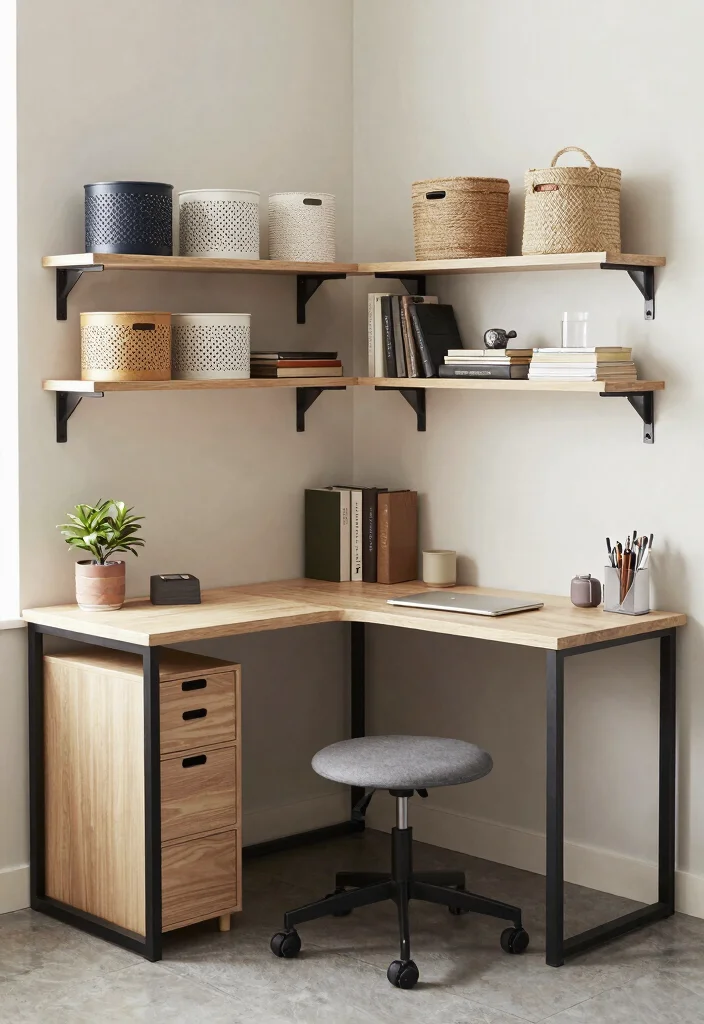 28 L Shape Office Table Design Ideas for Any Room - 24. Stylish Storage Solutions 1