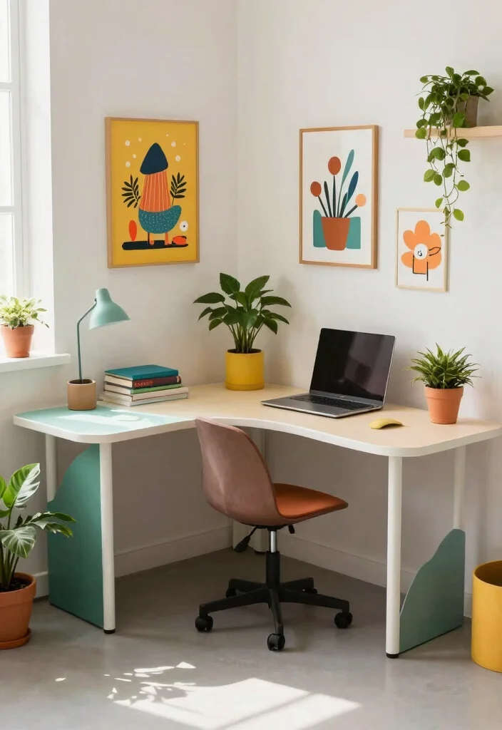 28 L Shape Office Table Design Ideas for Any Room - 27. Playful Whimsical Designs 1