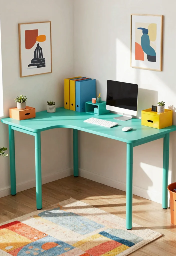 28 L Shape Office Table Design Ideas for Any Room - 3. Bright and Bold Colors 1