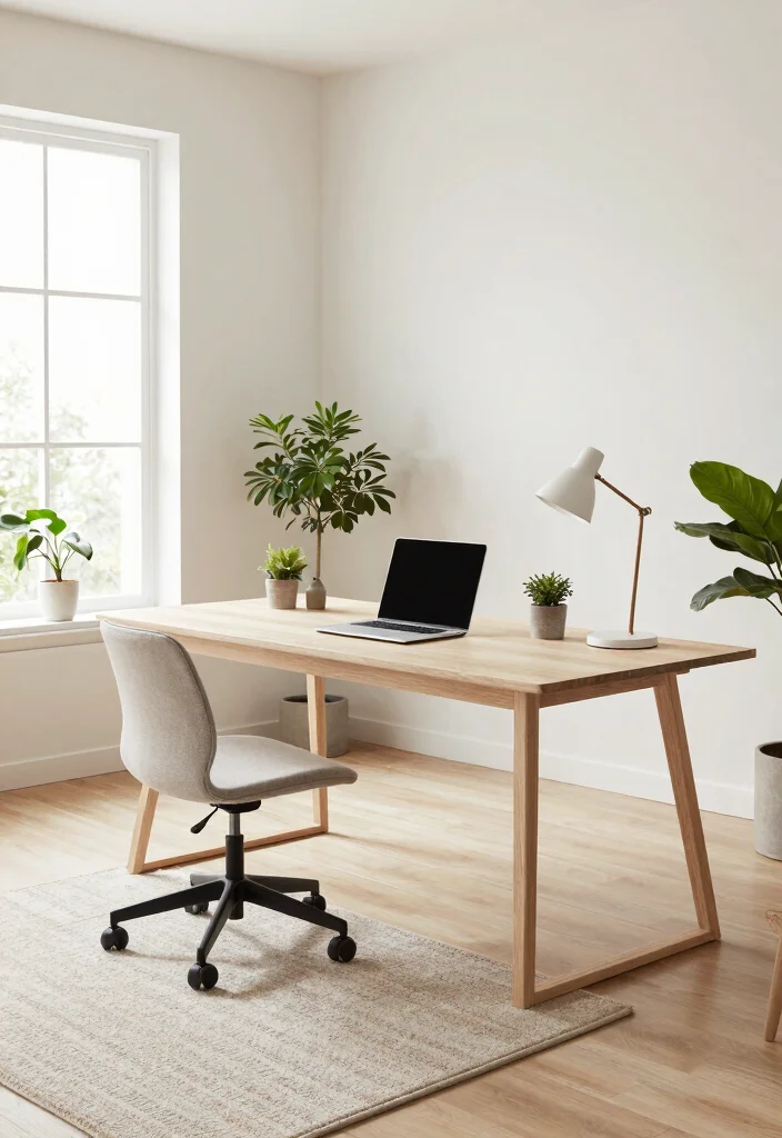 28 Long Desk Home Office Ideas Spacious and Stylish - 1. Minimalist Scandinavian Vibes 1