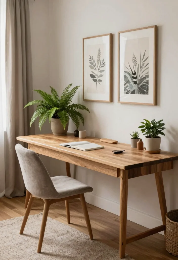 28 Long Desk Home Office Ideas Spacious and Stylish - 16. Inspired by Nature with Earth Tones 1