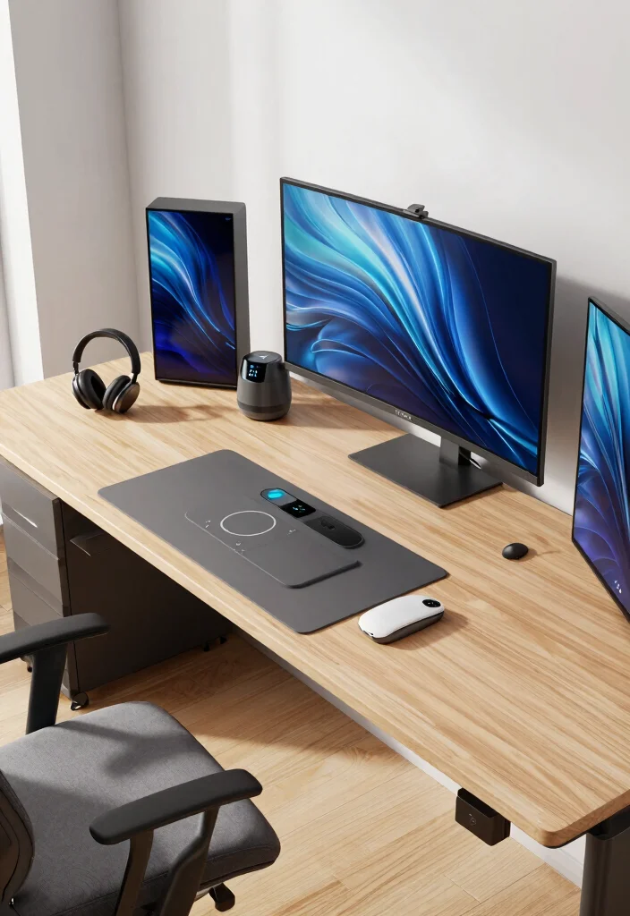 28 Long Desk Home Office Ideas Spacious and Stylish - 18. High-Tech Office with Smart Solutions 1