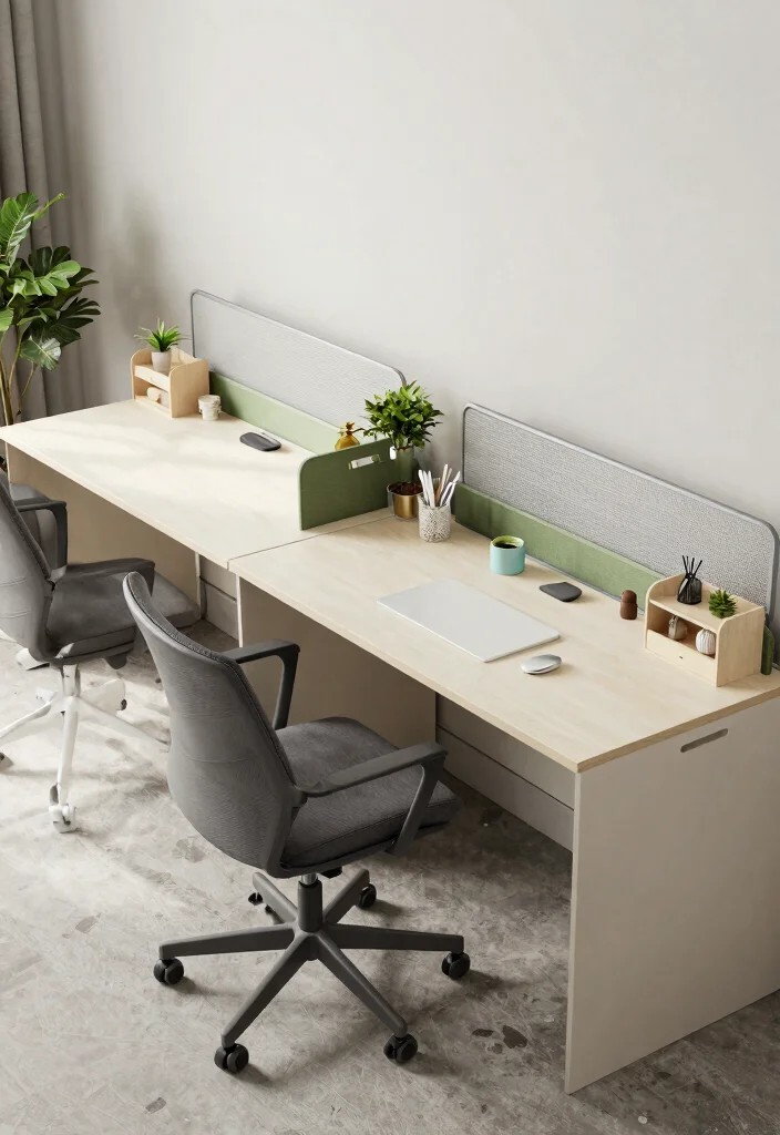 28 Long Desk Home Office Ideas Spacious and Stylish - 21. Stylish Dual Desk Setup 1