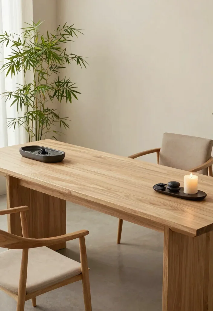 28 Long Desk Home Office Ideas Spacious and Stylish - 23. A Calm Zen Workspace 1