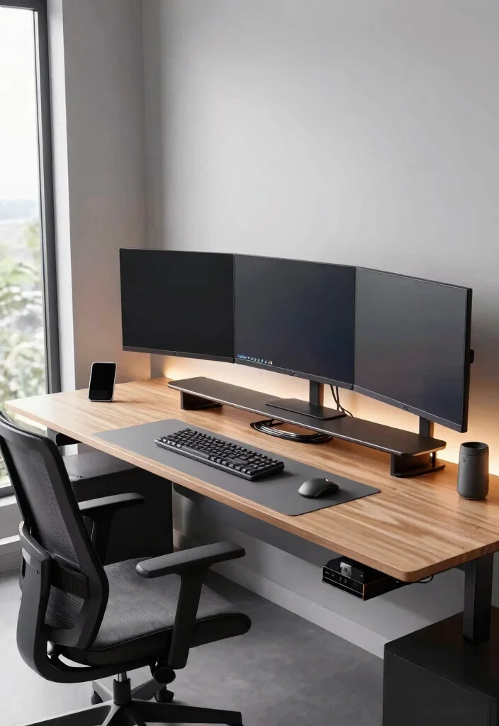 28 Long Desk Home Office Ideas Spacious and Stylish - 6. Tech-Friendly Workspace Design 1