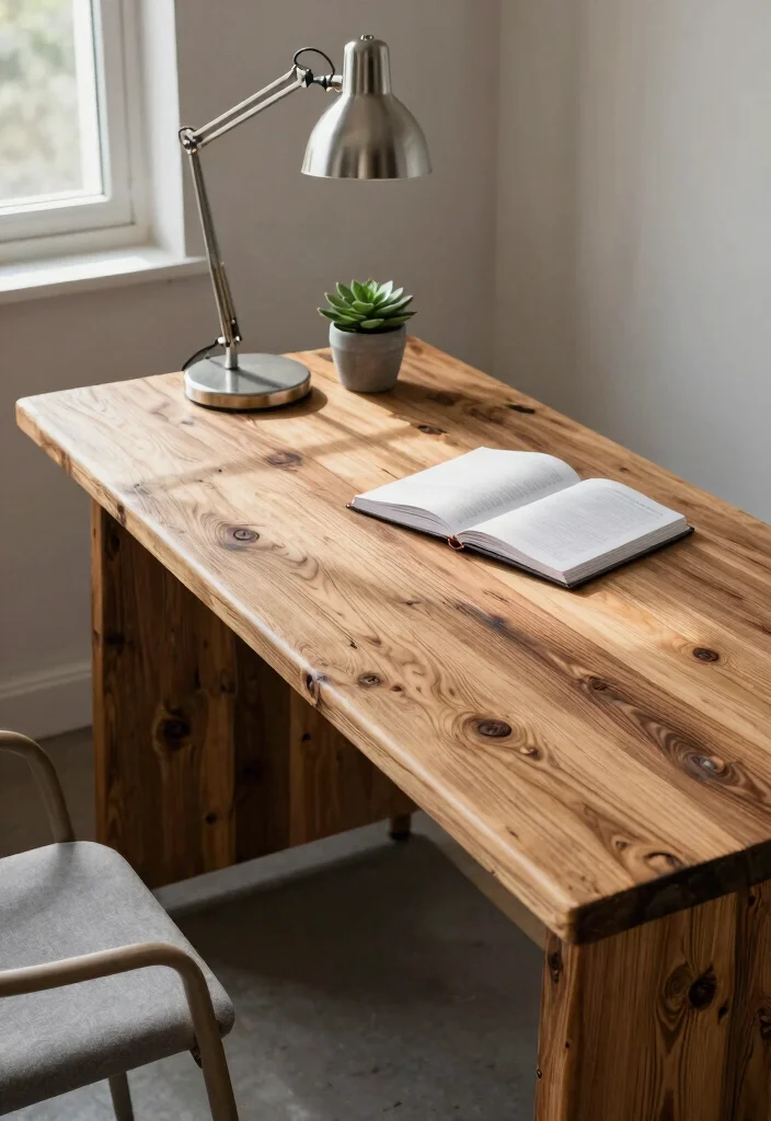 28 Modern Unique Office Table Design Ideas that Stand Out - 1. Reclaimed Wood Rustic Charm 1
