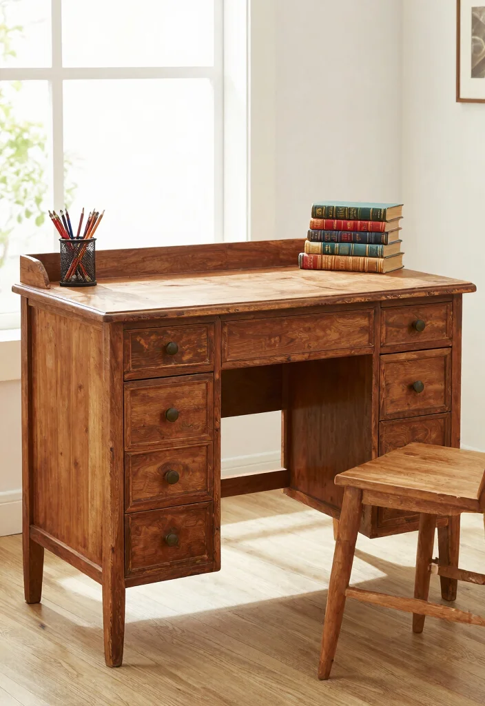 28 Modern Unique Office Table Design Ideas that Stand Out - 20. Vintage Schoolhouse Desks 1
