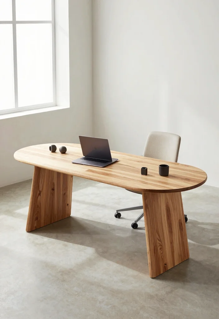 28 Modern Unique Office Table Design Ideas that Stand Out - 23. Half-Moon Desks 1