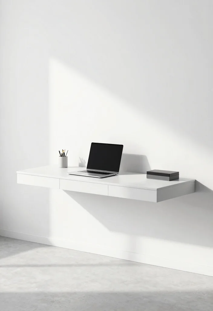 28 Modern Unique Office Table Design Ideas that Stand Out - 24. Minimalist Floating Workstations 1