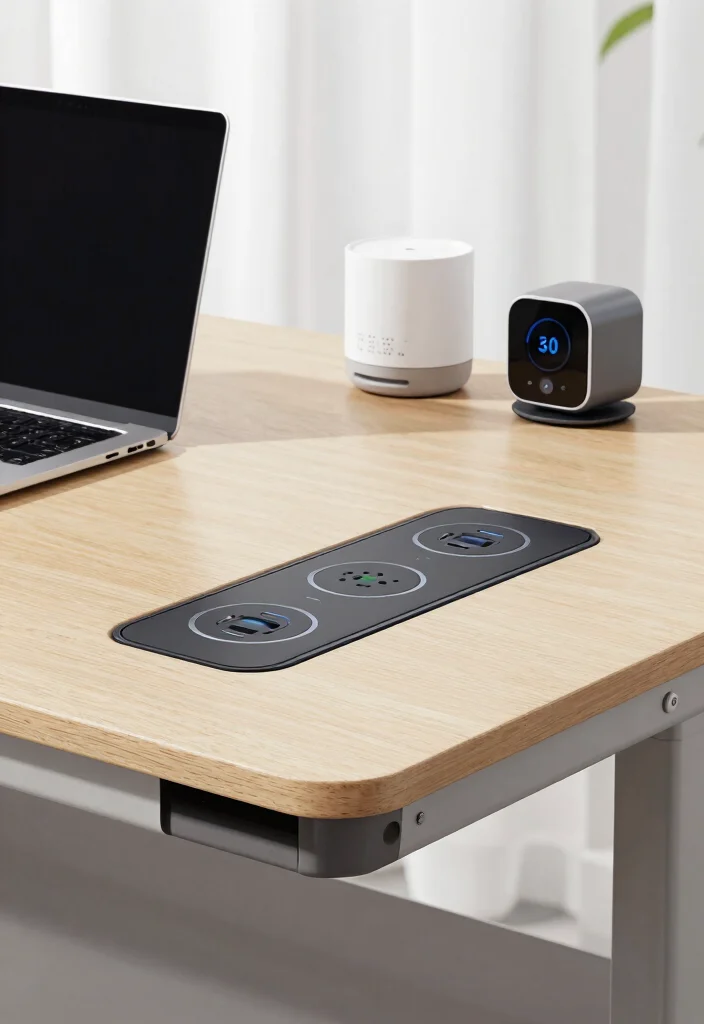 28 Modern Unique Office Table Design Ideas that Stand Out - 26. Smart Technology-Integrated Desks 1