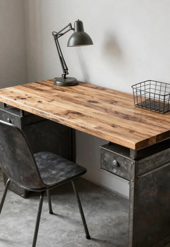 28 Modern Unique Office Table Design Ideas that Stand Out - 7. Vintage Industrial Style 1