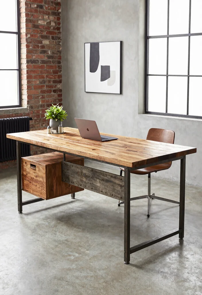 28 Office Staff Table Design Ideas Modern and Functional - 11. Rustic Industrial Table 1