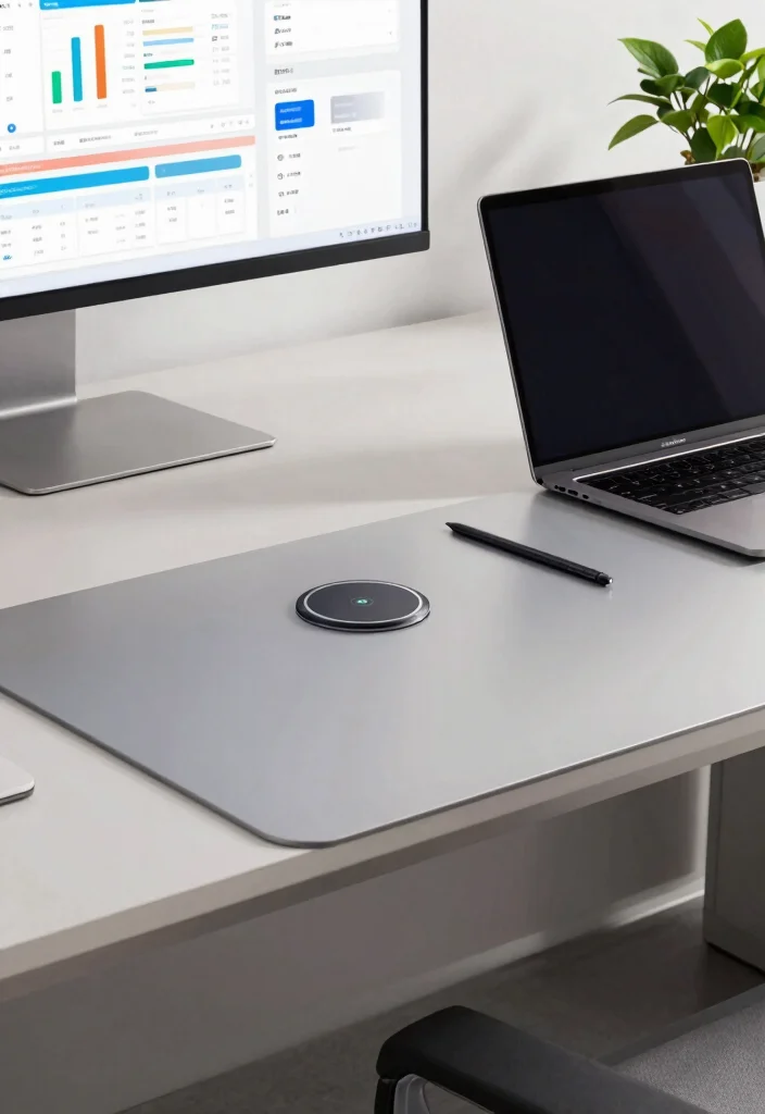 28 Office Staff Table Design Ideas Modern and Functional - 13. Smart Desk Technology 1