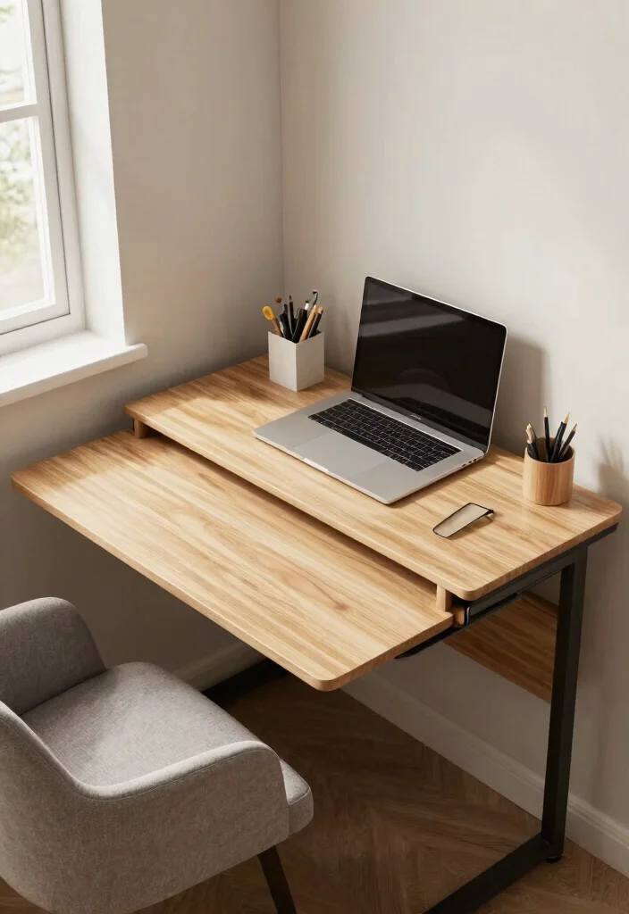 28 Office Staff Table Design Ideas Modern and Functional - 19. Space-Saving Drop-Leaf Desk 1