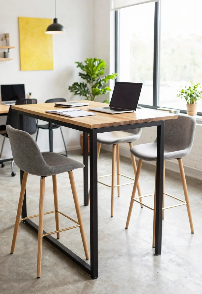 28 Office Staff Table Design Ideas Modern and Functional - 20. High-Top Table for Casual Settings 1