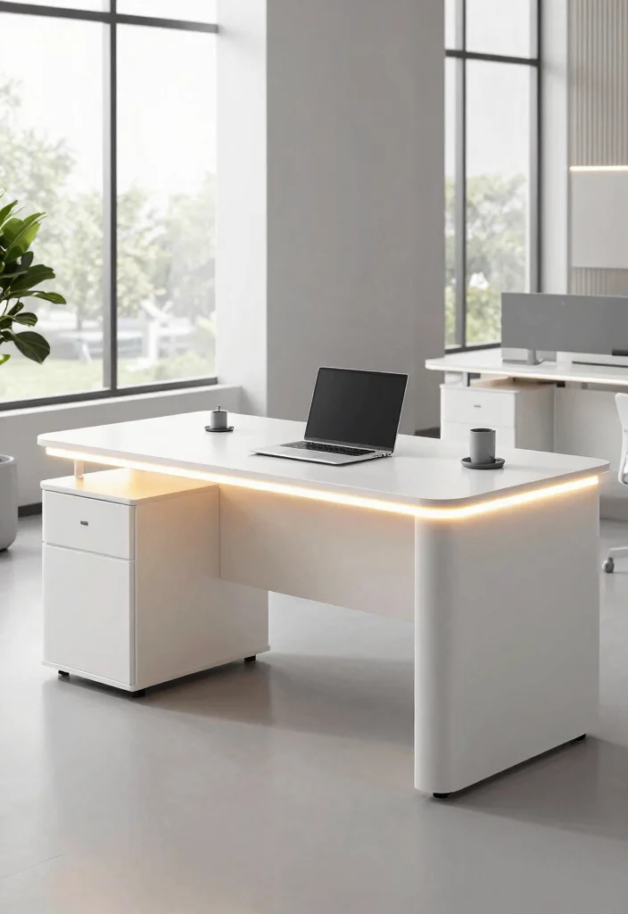 28 Office Staff Table Design Ideas Modern and Functional - 26. Desk with Integrated Lighting 1