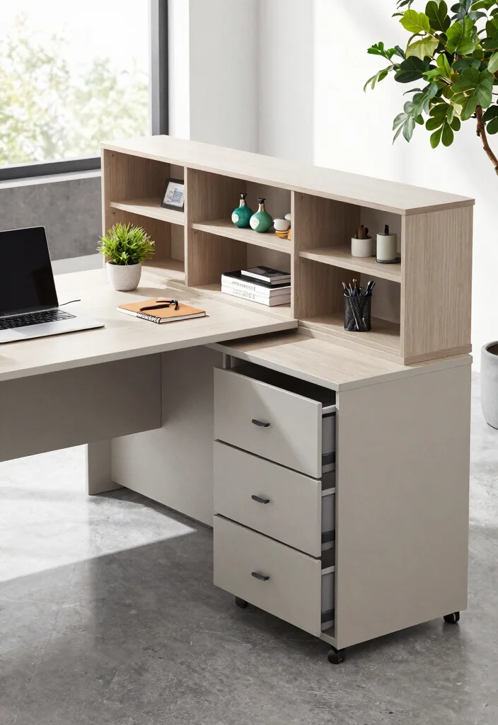 28 Office Staff Table Design Ideas Modern and Functional - 5. Desk with Built-in Storage Solutions 1