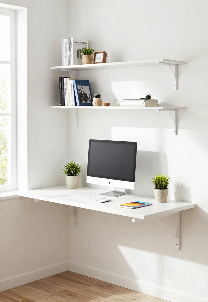 28 Office Staff Table Design Ideas Modern and Functional - 6. Floating Desk for Small Spaces 1